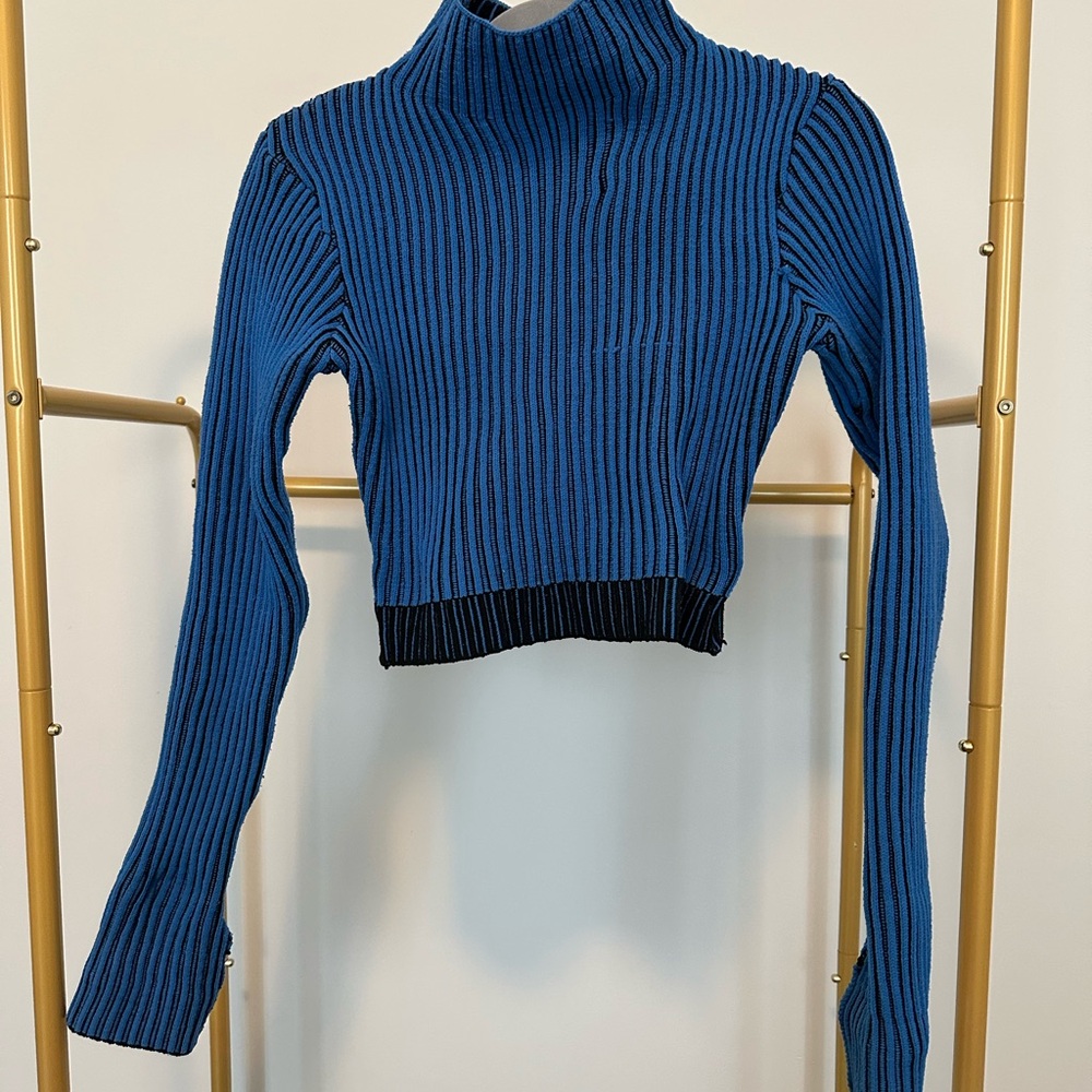 River Island Blue and Black Ribbed Knit Top